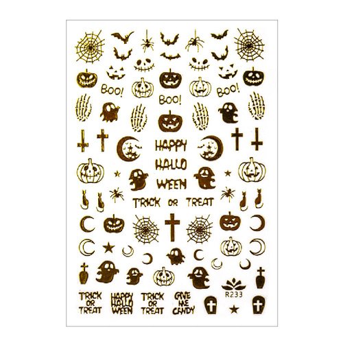 Dünne selbstklebende Halloween-Nagelaufkleber R233, goldfarben
