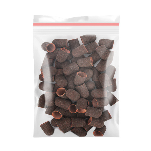 Capuchons abrasifs pour pédicure avec insert en coton, 16 mm, grain 60, marron, AlleMed, 100 pièces