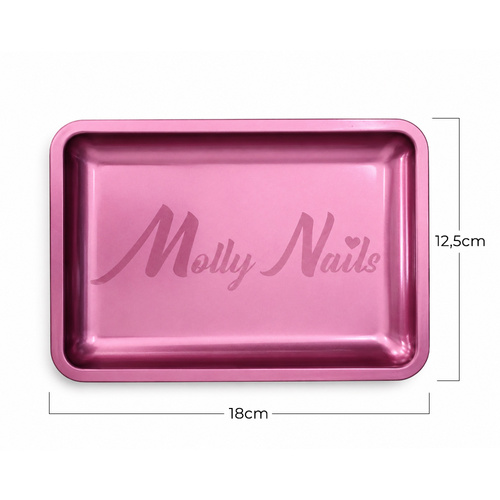 10+1gratis Metalowa tacka na narzędzia MollyNails prostokątna różowa