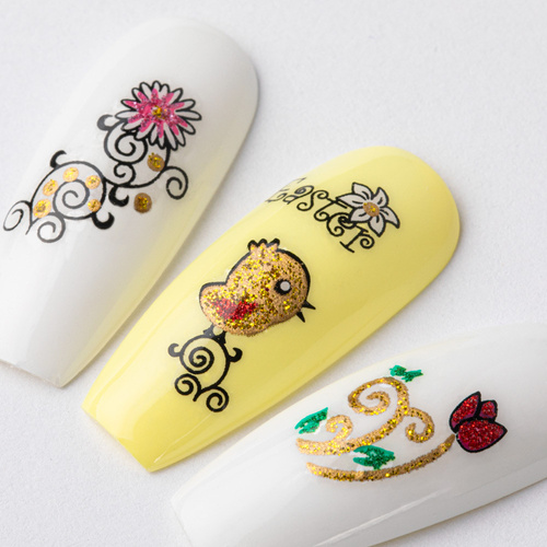 Autocollants 3D pour ongles, pailletés, sur le thème de Pâques, BLE 1049D