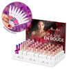 Pakiet 55 sztuk: 45 lakierów hybrydowych MollyNails La Vie en Rouge Hema/di-Hema free 8g + 5 baz S.O.S. Fiber Angel Pink 10 g, 45 wzorników patyczków, ekspozytor