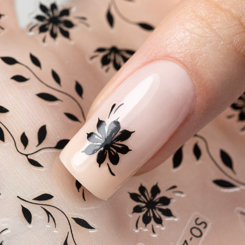 Adhesivos para uñas finos y autoadhesivos con motivos florales SO-281, negros