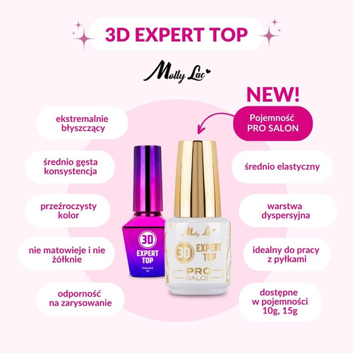 10+1 безкоштовно TOP WIPE 3D Expert Pro Salon MollyLac прозорий топ-лак для змивання 15 г