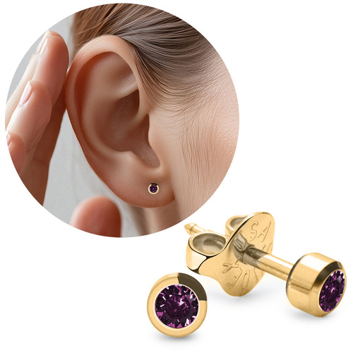 Studex Plus-Ohrstecker mit Amethyst in einer Vollgoldfassung (r)