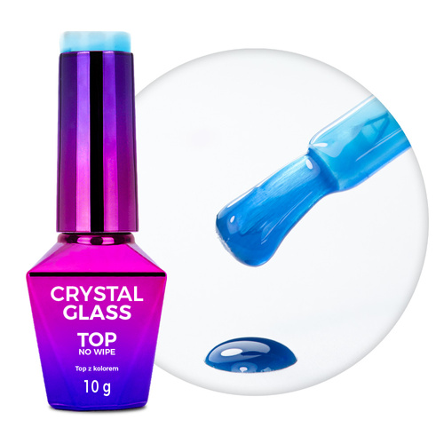 Top colorido sin necesidad de limpiar Crystal Glass MollyNails Baby Blue sin HEMA ni Di-HEMA, 10 g
