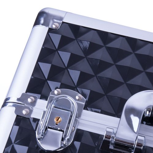 Trousse de maquillage XXXL 4 en 1, valise de maquillage à roulettes pivotantes à 360 degrés, Diamond 3D, noire avec des finitions argentées