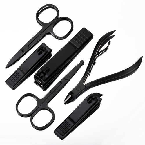 Set mit 18 Kosmetikzubehörteilen für Maniküre, Pediküre und Gesichtsbehandlungen in einem schwarz-roten Etui – CC046