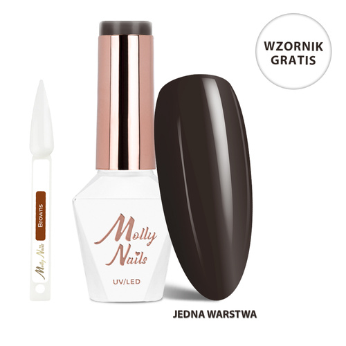 Гібридний лак LED/UV Gel Polish The Trend Edit № 300 Dark Chocolate MollyNails без HEMA/Di-HEMA 8 г + каталог відтінків «Browns» БЕЗКОШТОВНО