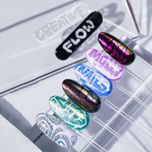 10 + 1 gratuit Creative Flow Color Gel  - gel créatif pour NailArt permettant de réaliser des motifs fondants et délicats Molly Nails Navy Blue sans HEMA/Di-HEMA 5 g
