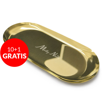 10 + 1 gratis: Bandeja metálica ovalada dorada para herramientas de MollyNails