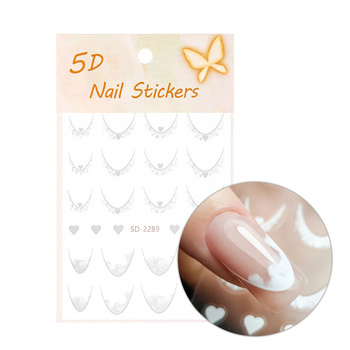 Adesivi per unghie 5D / French / Linea del sorriso francese, 20 pezzi, bianco, SD-2289