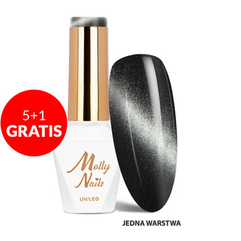 5+1 gratis Smalto ibrido LED/UV Gel Polish Cat Eye Seduction n. 240 Black Obsession Molly Nails senza HEMA/Di-HEMA 8 g