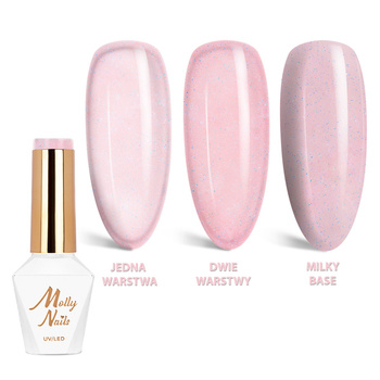 Smalto ibrido Molly Nails Wedding Yes, I Do Trasparente con glitter rosa, senza HEMA/Di-HEMA, 8 g, n. 23