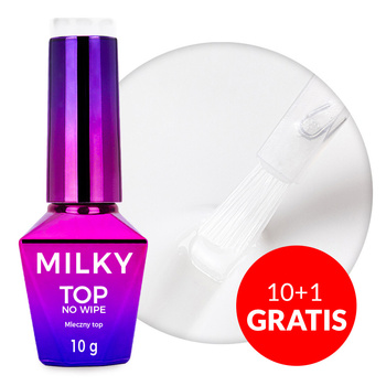 10+1 gratis Top Milky MollyNails, smalto lattiginoso no-wipe senza risciacquo, Cream White, senza HEMA/Di-HEMA, 10 g