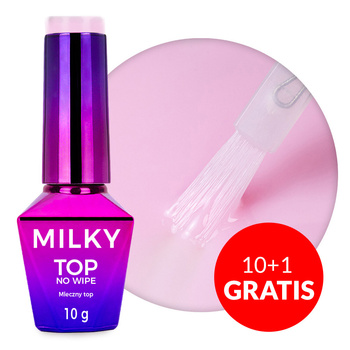 10+1 gratis Top Milky MollyNails, smalto lattiginoso no wipe senza risciacquo, Milky Blush, senza HEMA/Di-HEMA, 10 g