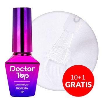 10+1 gratis: Top coat lucidante autorigenerante senza bisogno di strofinare Doctor Top Molly Nails HEMA/Di-HEMA Free Clear 10 g