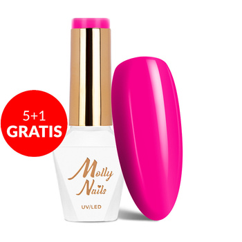 5+1gratis Lakier hybrydowy LED/UV Gel Polish Molly Nails Power Flower Nr 723 Pink Tulip HEMA/Di-HEMA Free 8g