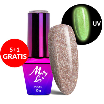 5+1 безкоштовно Гібридний лак, що світиться в темряві MollyLac Night Glowing Suede без HEMA/Di-HEMA 10 г № 670