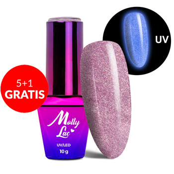 5+1 безкоштовно Гібридний лак, що світиться в темряві MollyLac Night Glowing Higher Love без HEMA/Di-HEMA 10 г № 673