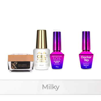 PRO MATCH SYSTEM 3+1 Milky: 2x żele 15g: SelfLeveling&Gel in bottle+Baza+Doctor Top 10g GRATIS