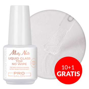 10+1gratis Top Liquid Glass Pro Salon Molly Nails no wipe bez przemywania HEMA/Di-HEMA Free clear 15g