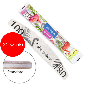 25sztuk Pilnik do paznokci Bezpieczny Pakiet Standard łódka półksiężyc Aba Group zapakowany w jednorazową folię Szary 100/180
