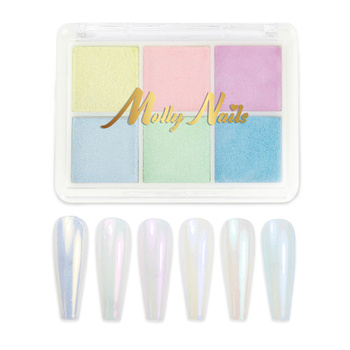 10+1gratis Pyłek do paznokci efekt lustra kasetka 6 kolorów Molly Nails Nr 8