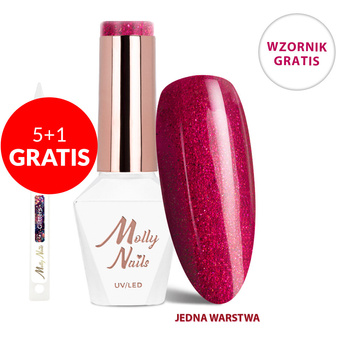 5+1gratis Lakier hybrydowy LED/UV Gel Polish La Vie en Rouge Nr 324 Shimmering Lips MollyNails HEMA/Di-HEMA Free 8g+ Wzornik Glitters GRATIS