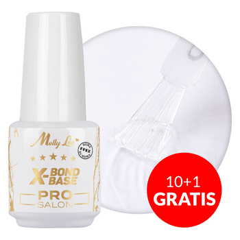10+1gratis Baza wcierka zwiększająca przyczepność manicure pedicure X-Bond Base Pro Salon MollyLac HEMA/Di-HEMA Free Clear 15g
