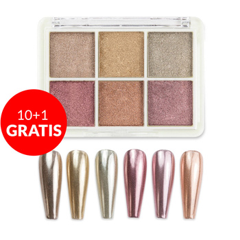 10+1gratis Pyłek do paznokci efekt lustra kasetka 6 kolorów Molly Nails Nr 3