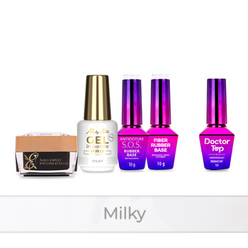 PRO MATCH SYSTEM 4+1 Milky: 2x żele 15g: SelfLeveling&Gel in bottle+2 Bazy+Doctor Top 10g GRATIS