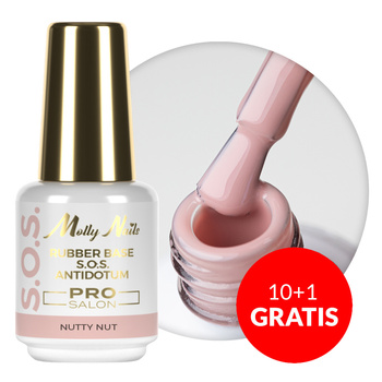 10+1gratis Baza kauczukowa elastyczne paznokcie manicure pedicure do ozdób S.O.S. Antidotum Pro Salon Molly Nails Nutty Nut 15g