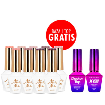 Zestaw 9 kolorów I'm Nudelover Molly Nails HEMA/Di-HEMA Free + baza i top GRATIS (X-Bond Base, Doctor Top)