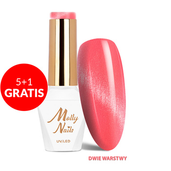 5+1gratis Lakier hybrydowy LED/UV Gel Polish Cat Eye Pastel Nr 275 Coral Molly Nails HEMA/Di-HEMA Free 8g