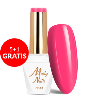 5+1gratis Lakier hybrydowy LED/UV Gel Polish Molly Nails Power Flower Nr 722 Pink Gerbera HEMA/Di-HEMA Free 8g