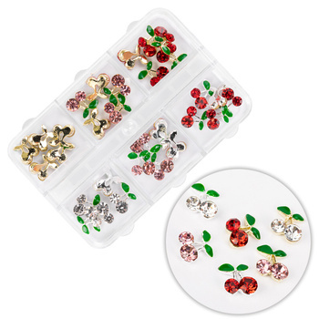 Kasetka z ozdobami wiśnie z cyrkoniami mix kolorów 30 sztuk