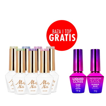 Zestaw 7 kolorów Crystal Water Cat Eye HEMA/Di-HEMA Free + baza i top GRATIS (S.O.S. Antidotum, Liquid Glass)