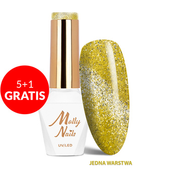 5+1gratis Lakier hybrydowy LED/UV Gel Polish Cat Eye Glacier Crush Nr 256 Golden Molly Nails HEMA/Di-HEMA Free 8g