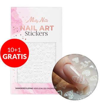 10+1gratis Naklejki do paznokci samoprzylepne walentynkowe białe F926 MollyNails
