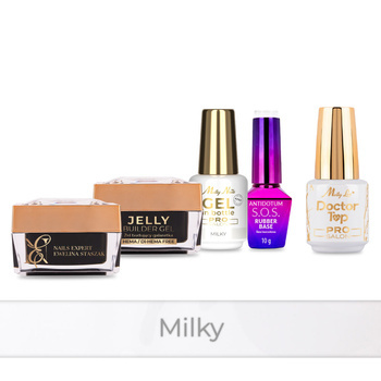 PRO MATCH SYSTEM 4+1 Milky: 3x żele: Jelly&SelfLeveling&Gel in bottle+Baza+Doctor Top 15g GRATIS