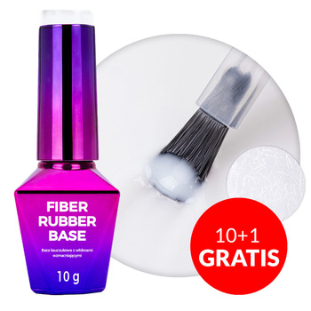 10+1gratis Baza kauczukowa LED/UV z włóknami Molly Nails Rubber Fiber Base Milky 10g
