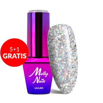 5+1 безкоштовно Гібридний лак Molly Nails Luxury Glam Holographic 8 г № 545