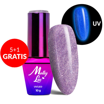 5+1 безкоштовно Гібридний лак, що світиться в темряві MollyLac Night Glowing Uselink без HEMA/Di-HEMA 10 г № 675