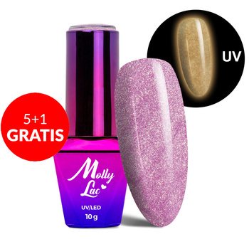 5+1 безкоштовно Гібридний лак, що світиться в темряві MollyLac Night Glowing One Caress без HEMA/Di-HEMA, 10 г, № 674