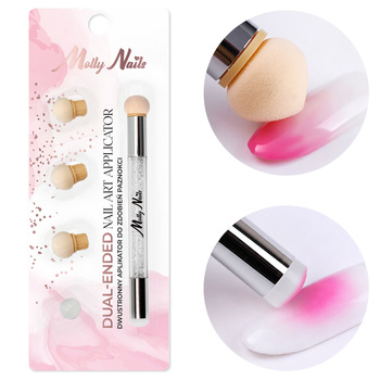MollyNails doppelseitiger Schwammpinsel für Ombré und Nail-Art-Stempel mit Strasssteinen, weiß