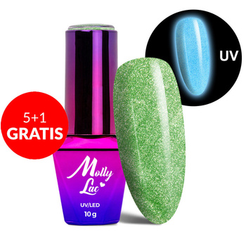 5+1 безкоштовно Гібридний лак, що світиться в темряві MollyLac Night Glowing Exciter без HEMA/Di-HEMA 10 г № 678