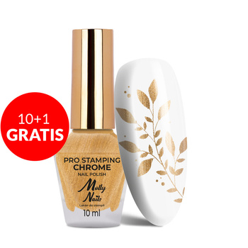 10 + 1 gratis: Molly Nails PRO Stamping Chrome Gold-Nagellack für Stempel und Stamping, 10 ml