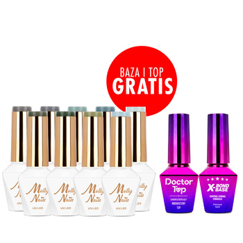 Set de 9 colores Pure Nature Molly Nails sin HEMA ni Di-HEMA + base y top GRATIS (X-Bond Base, Doctor Top)
