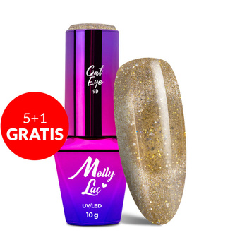 5+1 безкоштовно Магнітний гібридний лак з ефектом котячого ока Cat Eye Foxy Eyes Golden MollyLac 10 г № 555