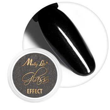 Polvere per decorazioni sulle unghie con effetto specchio MollyLac Glass Effect Black n. 12